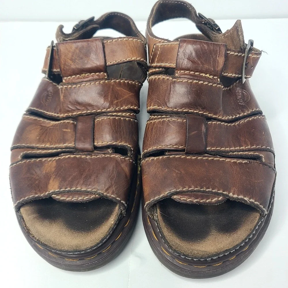 Vtg Y2K Doc Marten Chunky Fisherman Brown Leather Sandals Mens 10 US England